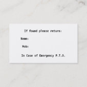 Cartes de bourse de contact de secours (Dos)