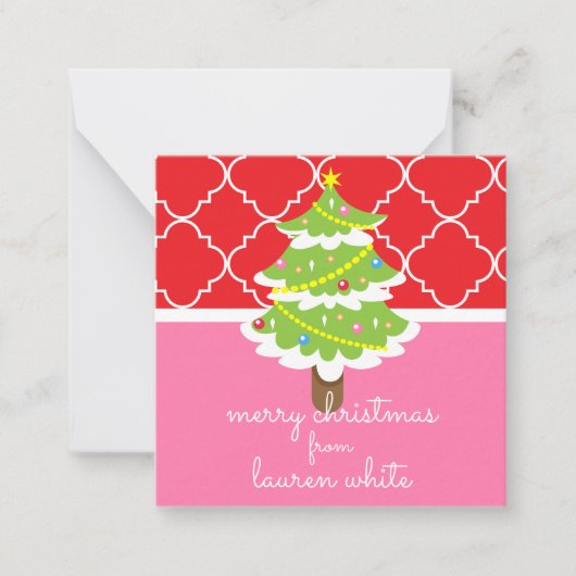 Cartes de cadeau d'arbre de Noël rose et rouge (Devant)