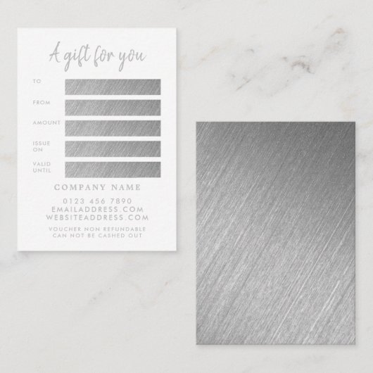 Cartes de certificat cadeau de script Silver moder (Devant / Derrière)