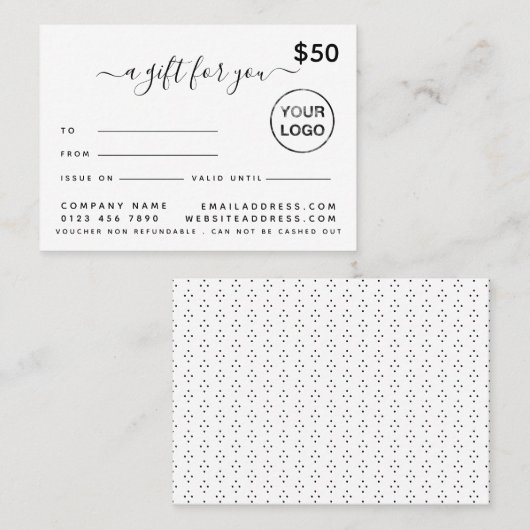 Cartes de certificat cadeau de script simple (Devant / Derrière)