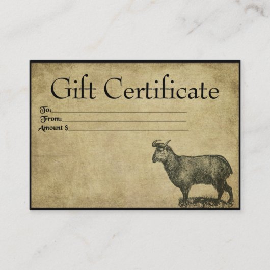 Cartes de certificat-cadeau Ol' Goat-Prim (Devant)
