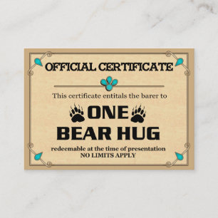 Cartes de certificat d'ÉTREINTE d'OURS