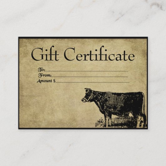 Cartes de certificats-cadeaux Ol'Bessy Cow-Prim (Devant)