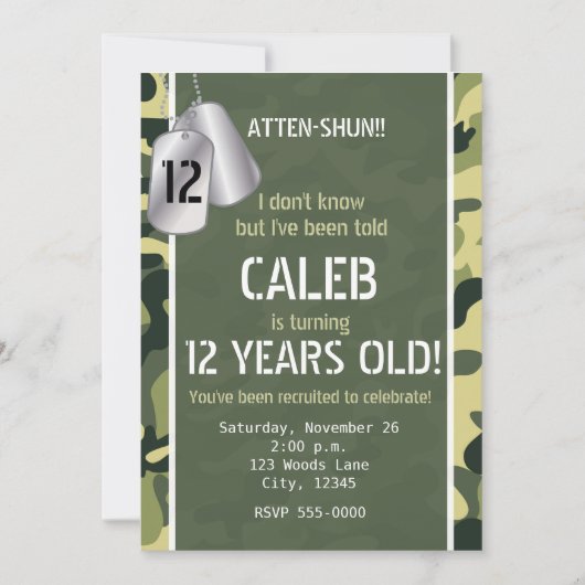Cartes de chien de l'armée verte Invitations de fê (Devant)