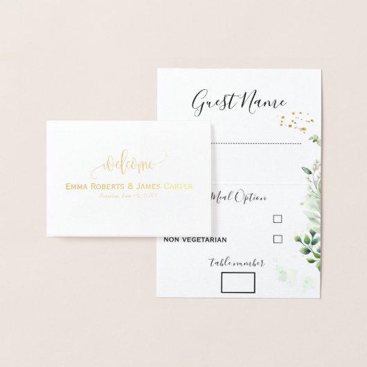 Cartes de choix de menu de mariage avec verdure (Affichage)