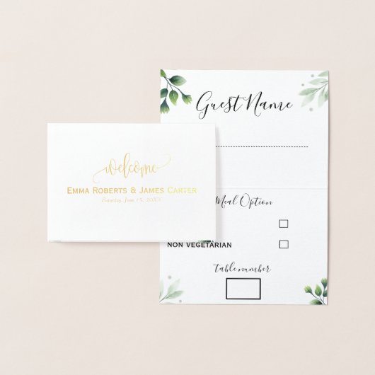 Cartes de choix de menu de mariage avec verdure (Affichage)