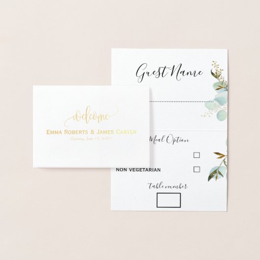 Cartes de choix de menu de mariage avec verdure (Affichage)