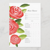 Cartes de choix de repas floraux Rose Rouge (Devant)