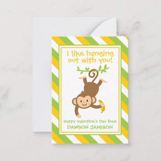 Cartes de classe pour singe rayé Valentine's (Devant)
