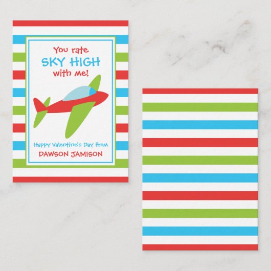 Cartes de classe Valentine d'avion rayé (Devant / Derrière)