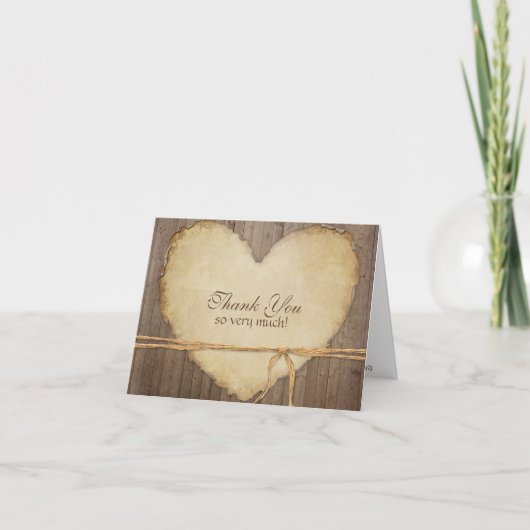 Cartes de clôture en bois rustique Coeur Merci Not (Devant)
