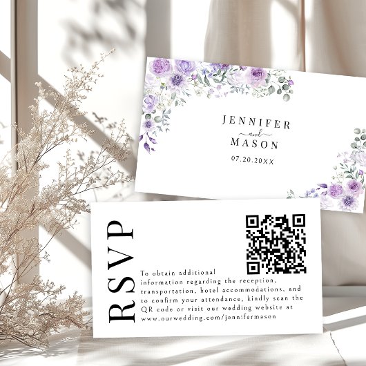 Cartes de code RSVP QR Lavender Purple Floral Wedd