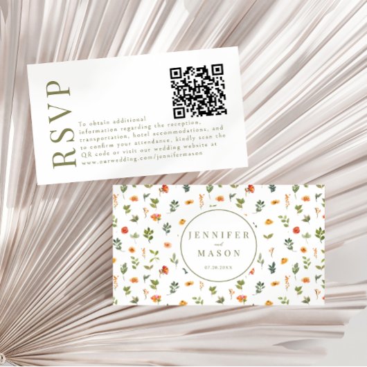 Cartes de code RSVP QR pour le mariage des fleurs 
