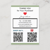 Cartes de codes QR de bijoux vert sauge (Dos)