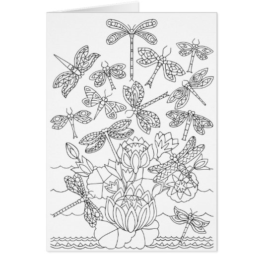 Cartes de coloriage des libellules et des lentille (Devant)