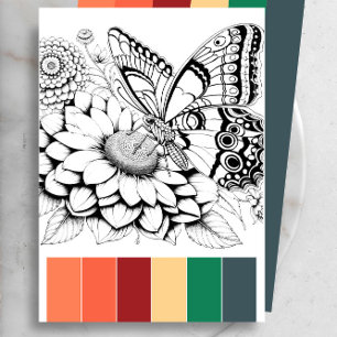 Cartes de coloriage pour adultes papillon et combi