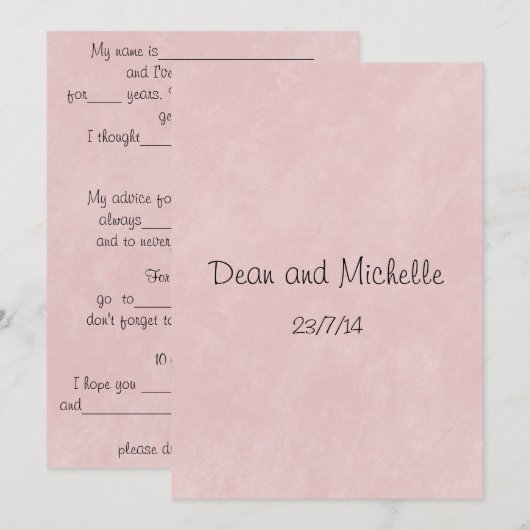 Cartes de Commentaires de Conseils de Mariage Amus (Devant / Derrière)