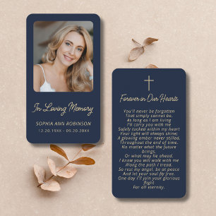 Cartes de condoléances funéraires or bleu prière m