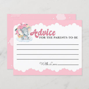 Cartes de conseil Baby shower Fille Eléphant Rose 