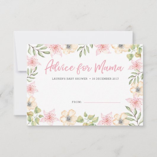 Cartes de conseil baby shower | Fleur rose blanche (Devant)