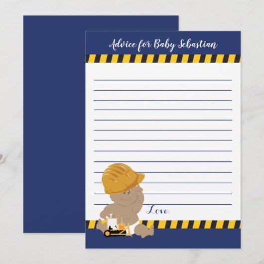 Cartes de conseil Baby shower pour garçon de const (Devant / Derrière)