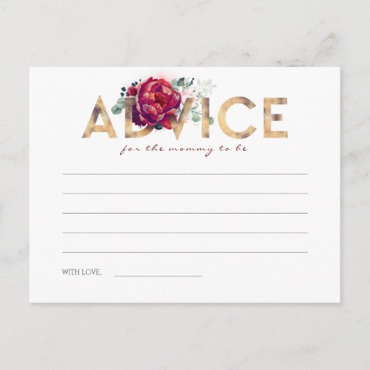 Cartes de conseil en Baby shower rouge or et bourg (Devant)