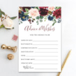 Cartes de conseil et de souhaits floraux Blush Nav<br><div class="desc">Cartes de conseil et de souhaits floraux Blush Navy de Bourgogne. Personnalisez avec la mariée le nom et la date de la douche. Pour plus de personnalisation,  cliquez sur le lien "customiser plus loin". Si vous avez besoin d'aide,  contactez-moi s'il vous plaît.</div>