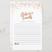 Cartes de conseil Fête des mariées Rose Gold Confe (Devant / Derrière)