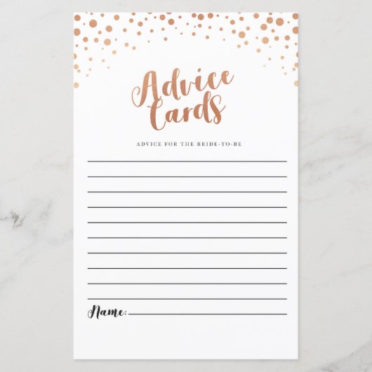 Cartes de conseil Fête des mariées Rose Gold Confe (Devant)