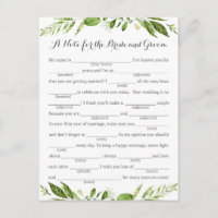 Cartes de conseil Mariage à feuilles vertes, Verdu