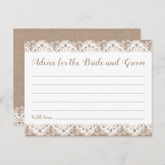 Cartes de conseil Mariage Burlap et dentelle, Rust (Devant / Derrière)