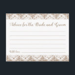 Cartes de conseil Mariage Burlap et dentelle, Rust<br><div class="desc">Nos cartes "Conseils pour la mariée et la chambre" sont une activité douce pour avoir une réception de mariage ou une douche nuptiale. Le libellé est entièrement personnalisable. Utilisez l'outil "Personnalisez ce modèle" de Zazzle pour modifier le libellé si vous le souhaitez. N'oubliez pas de consulter notre vaste sélection d'articles...</div>