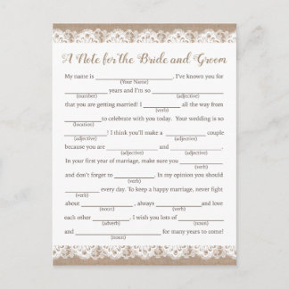 Cartes de conseil Mariage Burlap et dentelle, Rust