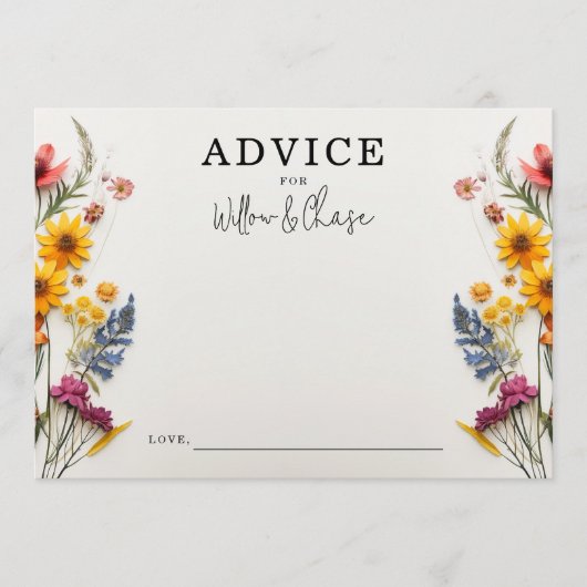 Cartes de conseil Mariage Fleur sauvage Pressé Fle (Devant)