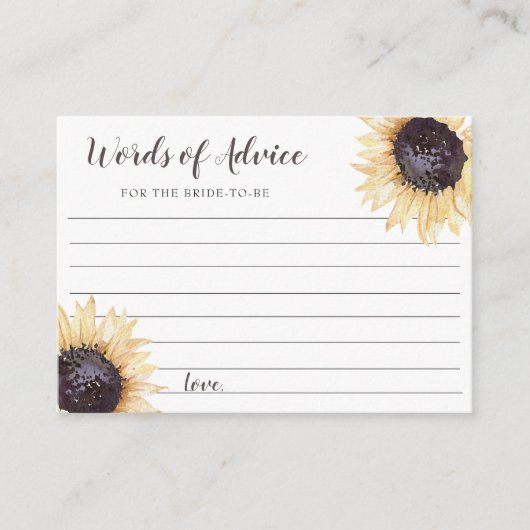 Cartes de conseil Mariage Sunflower Blooms (Devant)