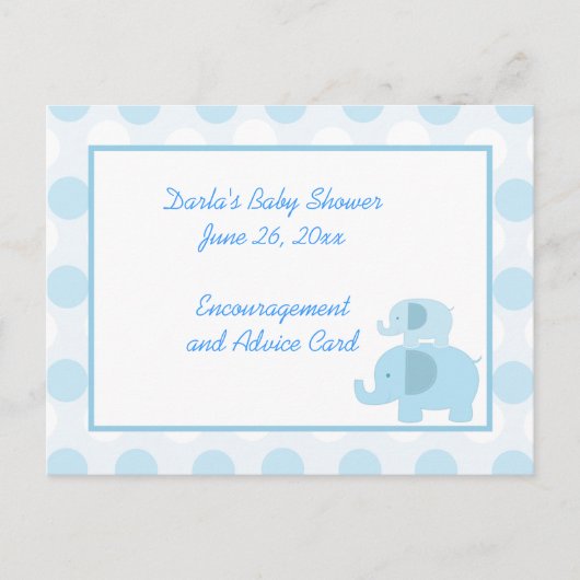 Cartes de conseil pour Baby shower Eléphant Bleu M (Devant)