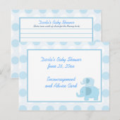 Cartes de conseil pour Baby shower Eléphant Bleu M (Devant / Derrière)