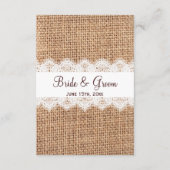 Cartes de conseil pour les nuptiales de Burlap rus (Dos)