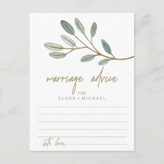 Cartes de conseil pour mariage Eucalyptus veiné or (Devant)