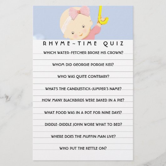 Cartes de conseils de jeu baby shower (Devant)