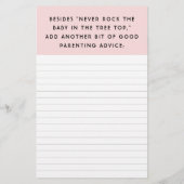 Cartes de conseils de jeu baby shower (Dos)