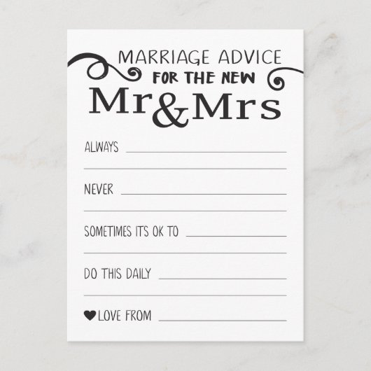 Cartes de conseils de mariage pour table (Devant)