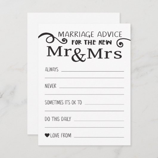 Cartes de conseils de mariage pour table (Devant / Derrière)