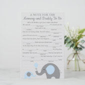 Cartes de conseils pour Baby Shower Eléphant Bleu (Debout devant)