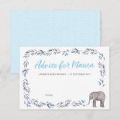 Cartes de conseils pour Baby Shower éléphant bleu  (Devant / Derrière)