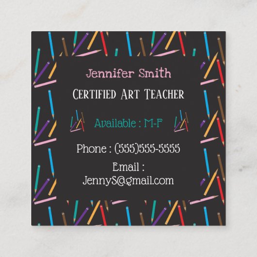Cartes de contact noir de l'enseignant d'art (Dos)