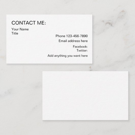 Cartes de contact professionnelles (Devant / Derrière)