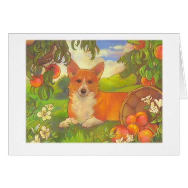 Cartes de corgi et de pêches par conception de (Devant Horizontal)