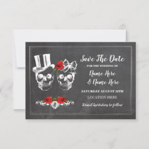Cartes de Crânes Enregistrer la Date Roses Rustiqu