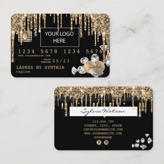 Cartes de crédit Styled Driving Gold diamants (Devant / Derrière)